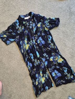 Girls Navy Blue Floral Pajama Romper